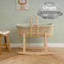 Sage Organic Palm Moses Basket with the Natural Rocking  Stand in the nursery with 2026 Platinum Award for best organic Moses Basket | Moses Baby Baskets, Bassinets | Organic Baby Essentials | Nursery Furniture - Clair de Lune UK