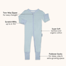 Blue Grow Grows Organic Pinstripe Sleepsuit with key features | Baby Grows and Onesies | Organic Baby Clothes - Clair de Lune UK