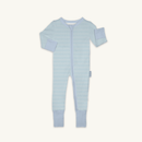 Blue Grow Grows Organic Pinstripe Sleepsuit on white background  | Baby Grows and Onesies | Organic Baby Clothes - Clair de Lune UK