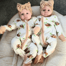 Twin baby girls wearing the Grow Grows Organic Sleepy Sloth Sleepsuit | Baby Grows and Onesies | Organic Baby Clothes - Clair de Lune UK