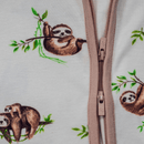 Grow Grows Organic Sleepy Sloth Sleepsuit close up on the double zip | Baby Grows and Onesies | Organic Baby Clothes - Clair de Lune UK