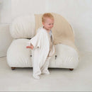 Toddler wearing Cream Star Fleece Baby Wrap Blanket for a winter walk | Cosy Baby Blankets | Swaddle Blanket | Nursery Bedding - Clair de Lune UK