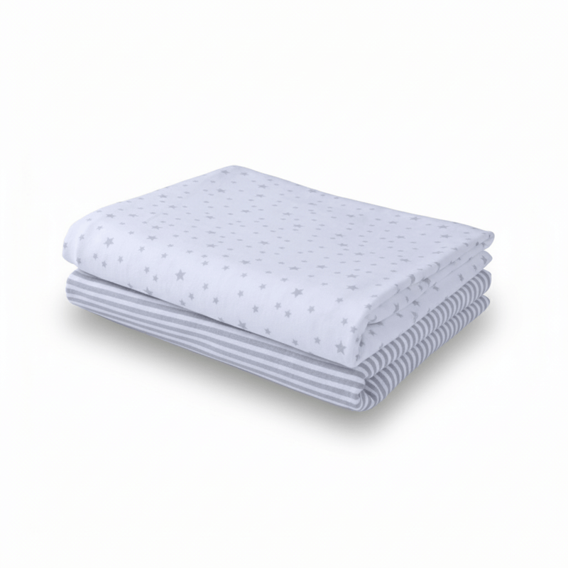 Stars & Stripes 2 Pack Fitted Pram/Crib Sheets - 90 x 40 cm | Soft Baby Sheets | Pram & Crib Bedding | Nursery Linen - Clair de Lune UK