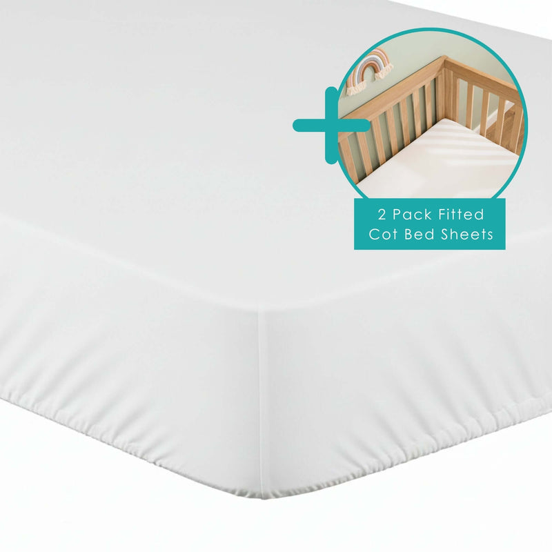 Cot bed Mattress Protector with 2 Pack Fitted Cot Bed Sheets Bundle | Soft Baby Sheets | Cot Bed Bedding - Clair de Lune UK