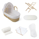 White Waffle Palm Moses Basket With Stand & Bedding Bundle | Moses Baby Basket & Bassinet - Clair de Lune UK