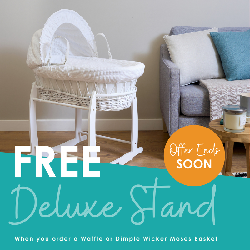 Free deluxe stand when you order a dimple wicker Moses basket | Moses baby baskets, bassinets | Nursery Furniture - Clair de Lune UK