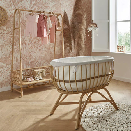 CuddleCo Aria Rattan Crib bundled with the matching open wardrobe | Bedside & Folding Cribs | Next To Me Cots & Newborn Baby Beds | Co-sleepers - Clair de Lune UK