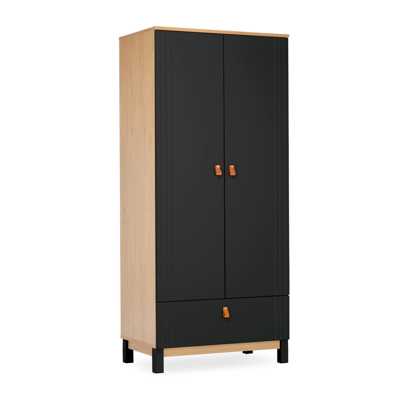 Black and Natural CuddleCo Rafi Freestanding Double Wardrobe with Drawer | Wardrobes & Shelves | Storage Solutions | Nursery Furniture - Clair de Lune UK