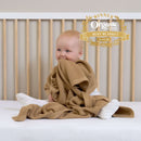 2025 Gold Award Winning Biscuit Organic Knitted Baby Blanket Rolled to show the gorgeous weave | Cosy Baby Blankets & Swaddles | Nursery Bedding | Newborn Baby Essentials - Clair de Lune UK