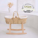 Cream Organic Palm Moses Basket with the Natural Rocking  Stand in the nursery with 2025 Platinum Award for best organic nursery accessory | Moses Baby Baskets, Bassinets | Organic Baby Essentials | Nursery Furniture - Clair de Lune UK