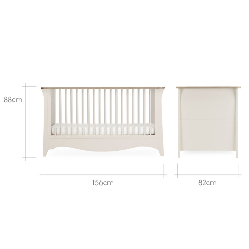 The dimensions of the Cashmere CuddleCo Clara Cot Bed | Cots, Cot Beds, Toddler & Kid Beds | Nursery Furniture - Clair de Lune UK