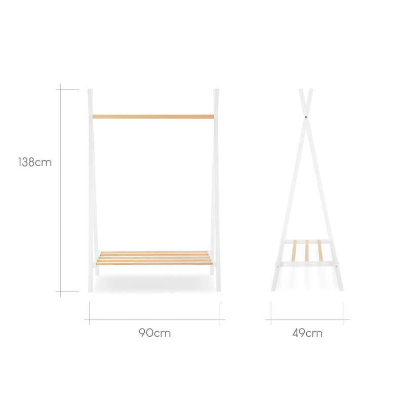 The dimensions of the clothes rail of the Cuddleco Nola Scandi Cot Bed & Room Sets next to the nursing chair | Nursery Furniture Sets | Room Sets | Nursery Furniture - Clair de Lune UK