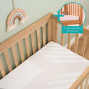White 2 Pack Cot Bed Sheet & Mattress Protector Bundle on the Solid Oak Cot Bed | Soft Baby Sheets | Cot & Cot Bed Bedding | Nursery Linen - Clair de Lune UK