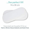 A 2 Pack Universal Cotton Moses Basket Sheets | Soft Baby Sheets Dimensions of 74 x 30 cm | Moses Basket Bedding - Clair de Lune UK