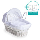 White Dimple White Wicker Moses Basket bundled with standard rocking stand | Moses Baby Baskets and Bassinets | Nursery Furniture - Clair de Lune UK