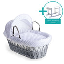 White Dimple Grey Wicker Moses Basket Bundled with the Standard Grey Rocking Stand | Moses Baby Baskets, Bassinets & Co-sleepers | Nursery Furniture - Clair de Lune UK