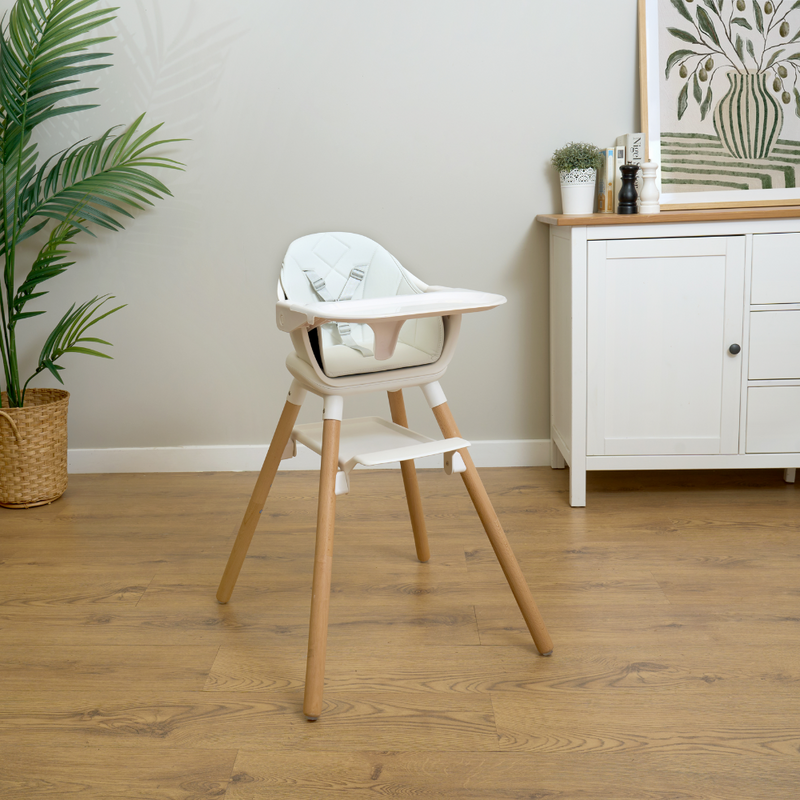 White 6in1 Highchair by the sideboard in a natural oak kitchen | High chairs | Feeding & Weaning | Toddler Furniture - Clair de Lune UK