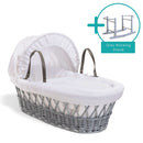 White Waffle Grey Wicker Moses Basket with Standard Rocking Moses Basket Stand | Moses Baby Baskets & Bassinets | Nursery Furniture - Clair de Lune UK