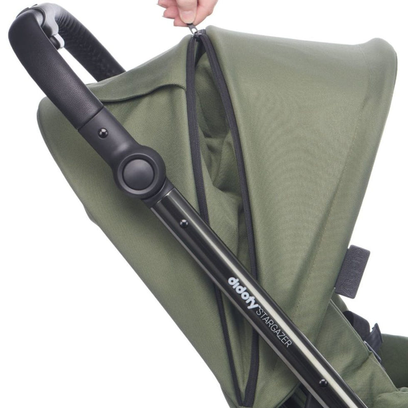 The extendable UPF 50 waterproof hood of the Stargazer Pushchair in the Didofy Green Stargazer 11 Piece Ultimate Travel System Bundle | Didofy | Pushchairs and Travel Systems | Baby & Kid Travel - Clair de Lune UK