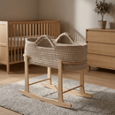 Champagne Crochet Moses Basket With Stand in a neutral and calm beige nursery | Moses Baby Baskets & Bassinets - Clair de Lune UK
