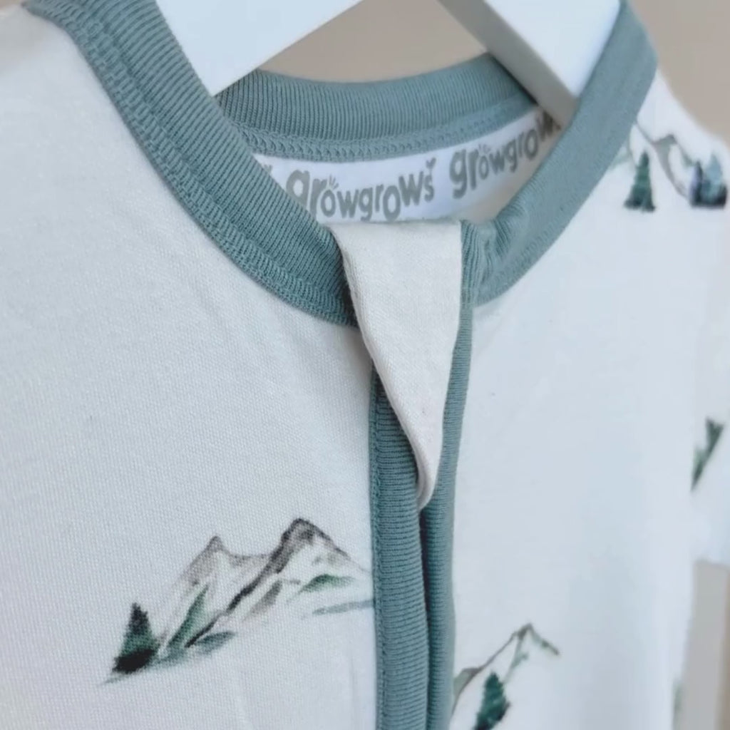 Close up of the Grow Grows Organic Little Summit Sleepsuit | Baby Grows and Onesies | Organic Baby Clothes - Clair de Lune UK
