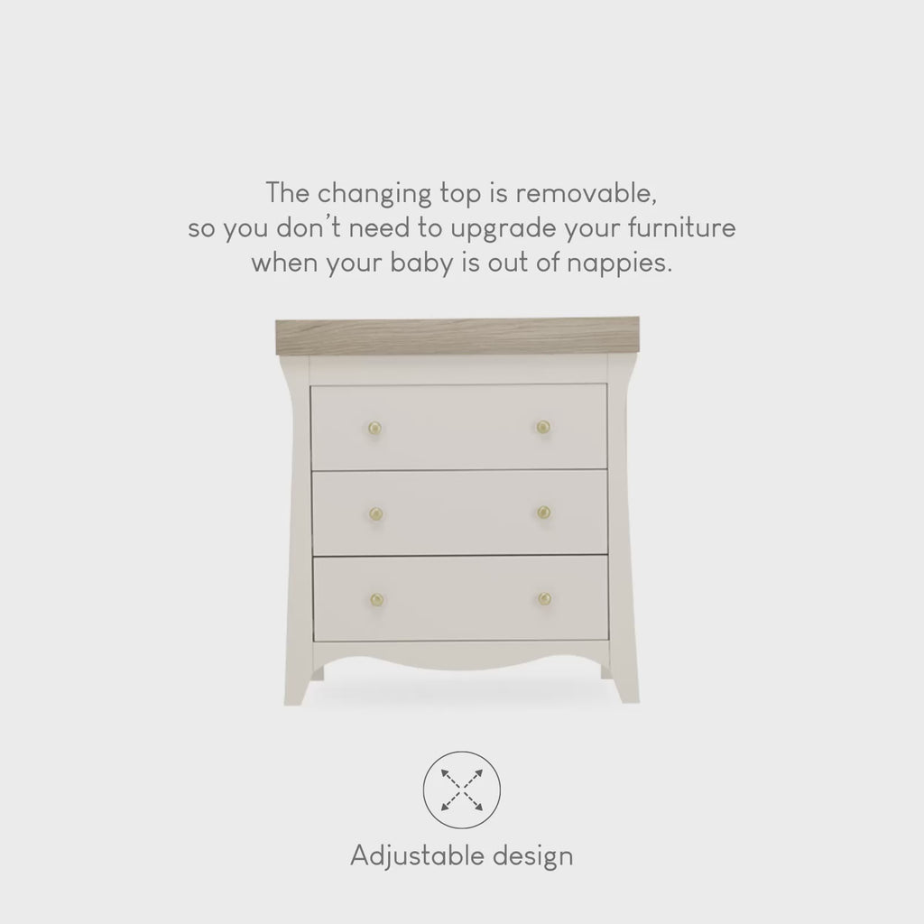 Cashmere CuddleCo Clara 2 Piece Nursery Furniture Set demonstration of the Changing Unit | Nursery Furniture | Cot Bed - Clair de Lune UK