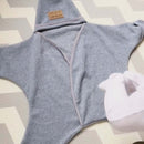 Mum dressing baby super quick and easily in the Grey Star Fleece Baby Wrap Blanket for a pram walk | Cosy Baby Blankets | Swaddle Blanket | Nursery Bedding - Clair de Lune UK