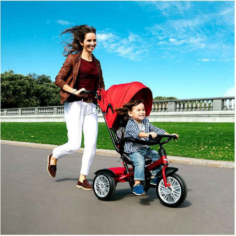 Mum running while pushing the Dragon Red Bentley 6in1 Trike - Convertible Baby Stroller | Strollers, Pushchairs & Prams | Pushchairs, Carrycots & Car Seats Baby | Travel Essentials - Clair de Lune UK