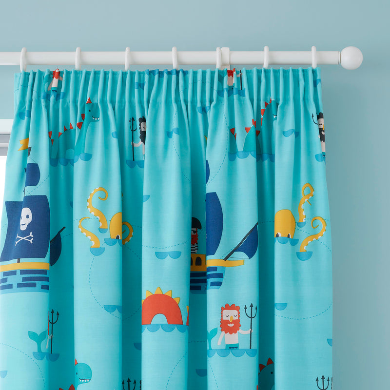 Cosatto Sea Monsters Blue Pencil Pleat Curtains - 66" Width x 72" Drop in a blue kid room | Curtains | Nursery Decorations | Nursery Furniture - Clair de Lune UK