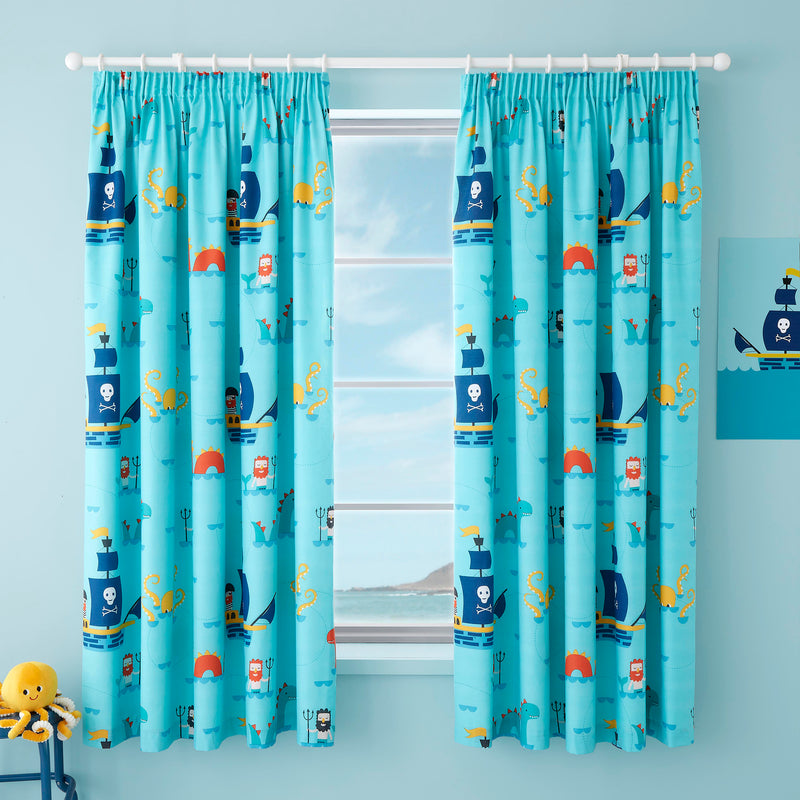 Cosatto Sea Monsters Blue Pencil Pleat Curtains - 66" Width x 72" Drop | Curtains | Nursery Decorations | Nursery Furniture - Clair de Lune UK