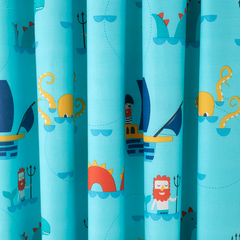 The sea monster details of the Cosatto Sea Monsters Blue Pencil Pleat Curtains - 66" Width x 72" Drop | Curtains | Nursery Decorations | Nursery Furniture - Clair de Lune UK