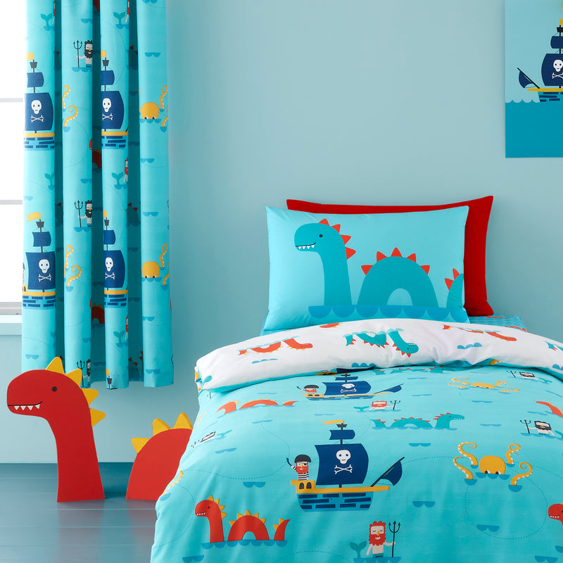 Cosatto Sea Monsters Blue Pencil Pleat Curtains - 66" Width x 72" Drop with the matching bedding sets and nursery decorations | Curtains | Nursery Decorations | Nursery Furniture - Clair de Lune UK