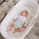 Baby sleeping in the soothing Grey Stars & Stripes Palm Moses Basket | Moses Baskets | Co-sleepers | Nursery Furniture - Clair de Lune UK