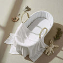 Fleece Palm Moses Basket Bundle with cellular blanket and mattress in a beautiful scandi flat lay | Moses Baby Baskets and Bassinets - Clair de Lune UK