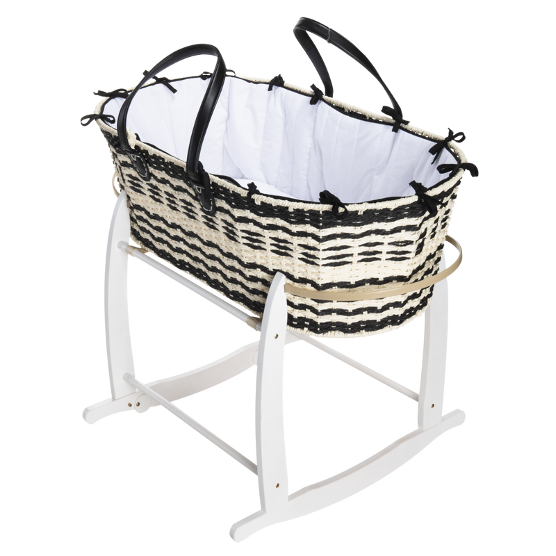 Black & Cream Sustainable Moses Basket bundled with white Deluxe rocking Moses basket stand | Moses Baskets and Stands | Co-sleepers | Nursery Furniture - Clair de Lune UK