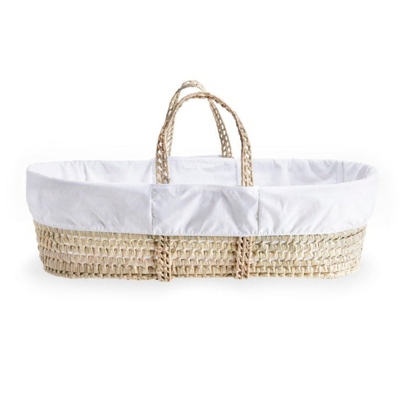 White Scandi Palm Moses Basket showing the modern palm basket' design without the traditional hood | Moses Baskets | Co-sleepers | Nursery Furniture - Clair de Lune UK