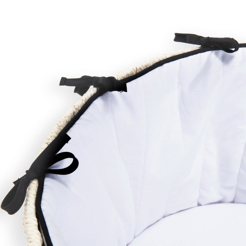 The black bows of the Black & Cream Sustainable Moses Basket | Moses Baskets and Stands | Co-sleepers | Nursery Furniture - Clair de Lune UK