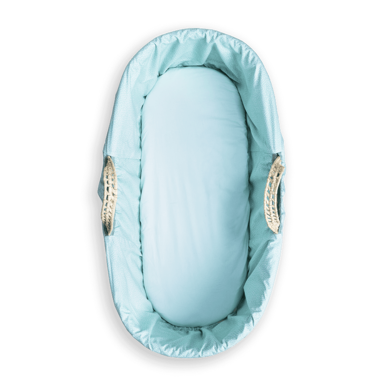 The plain mint side of the 2 Pack Fitted Cotton Colour Pop Moses Basket Sheets in Ocean Wave | Soft Baby Sheets | Cot, Cot Bed, Pram, Crib & Moses Basket Bedding - Clair de Lune UK