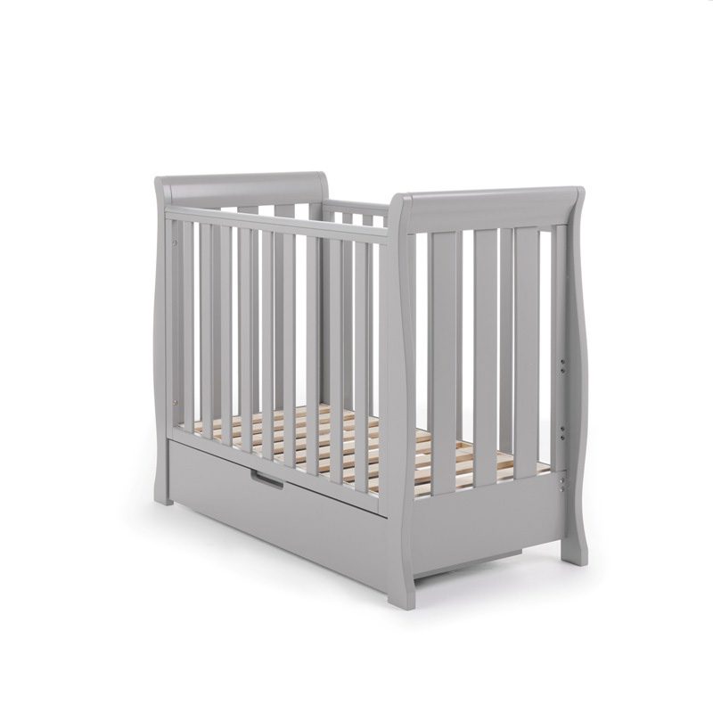  The warm grey space-saving cot without mattress from the warm grey Obaby Stamford Space Saver Cot & Changing Unit | Nursery Furniture Sets | Room Sets | Nursery Furniture - Clair de Lune UK