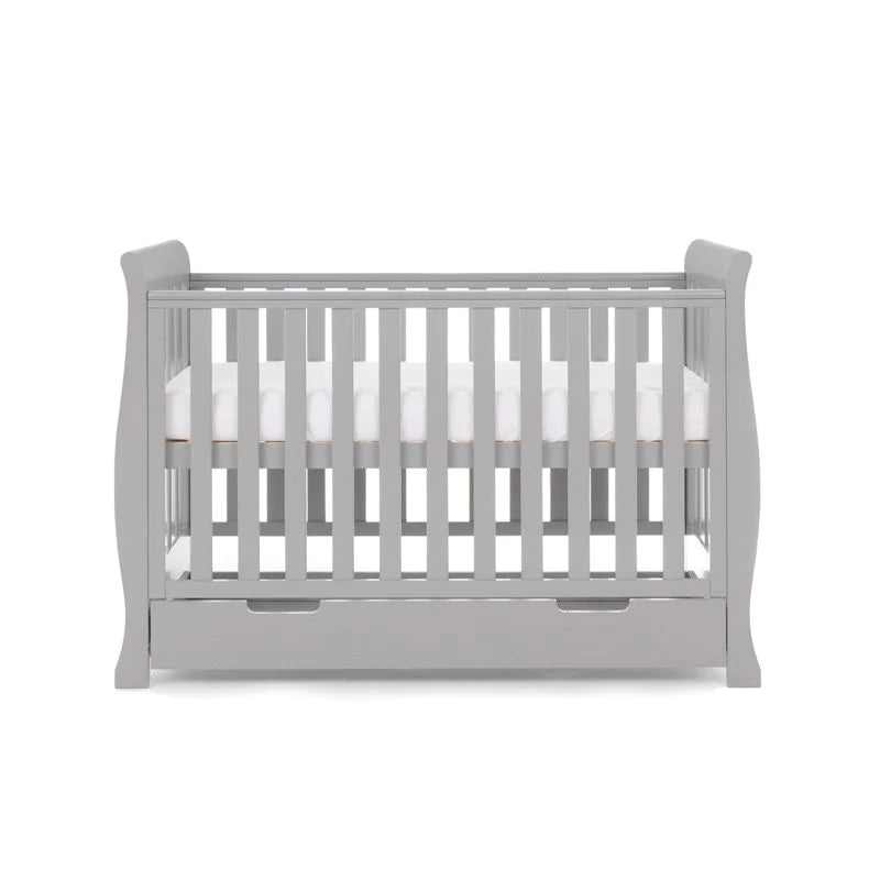 The cot bed of the Warm Grey Obaby Stamford Mini 3 Piece Room Set as a crib | Nursery Furniture Sets | Room Sets | Nursery Furniture - Clair de Lune UK