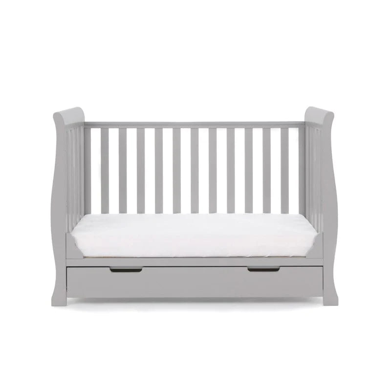 The cot bed of the Warm Grey Obaby Stamford Mini 3 Piece Room Set without a side wall | Nursery Furniture Sets | Room Sets | Nursery Furniture - Clair de Lune UK