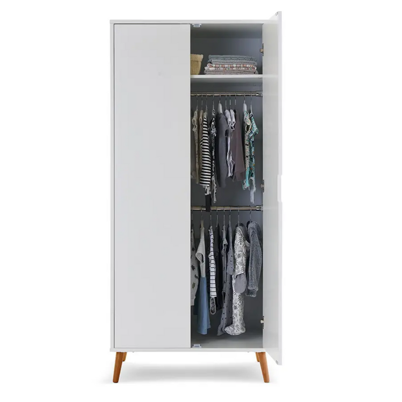 The silent-close double wardrobe of the White Obaby Maya Mini 3 Piece Room Set | Nursery Furniture Sets | Room Sets | Nursery Furniture - Clair de Lune UK