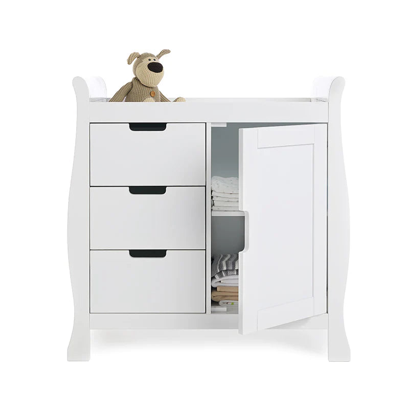 The white close changing unit of the White Obaby Stamford Mini 3 Piece Room Set | Nursery Furniture Sets | Room Sets | Nursery Furniture - Clair de Lune UK