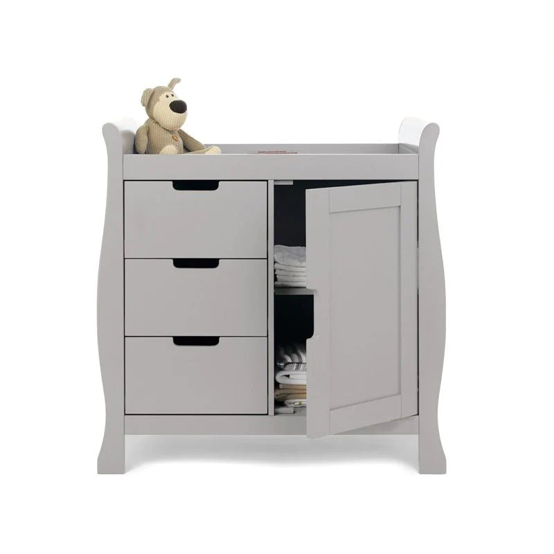 The warm grey close changing unit of the Warm Grey Obaby Stamford Mini 3 Piece Room Set | Nursery Furniture Sets | Room Sets | Nursery Furniture - Clair de Lune UK