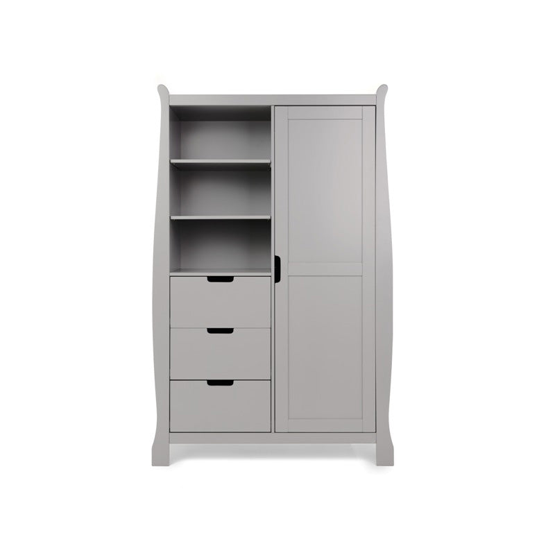 The open double wardrobe of the Warm Grey Obaby Stamford Mini 3 Piece Room Set | Nursery Furniture Sets | Room Sets | Nursery Furniture - Clair de Lune UK