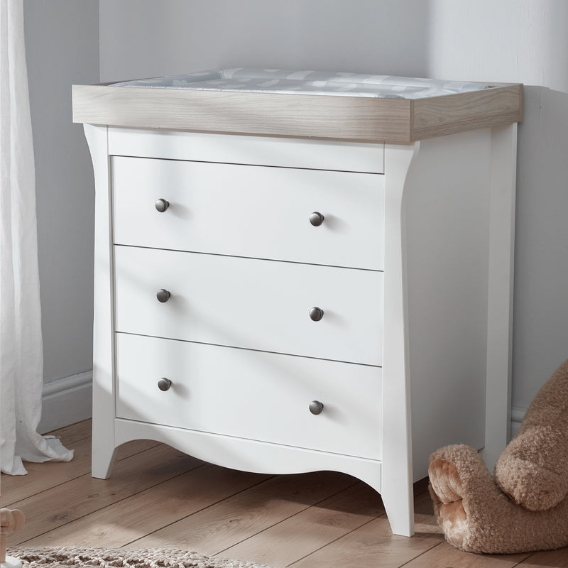  The dresser/ changer of the White and Ash CuddleCo Clara 2pc Nursery Set - 3 Drawer Dresser/Changer & Cot Bed | Nursery Furniture Sets | Room Sets | Nursery Furniture - Clair de Lune UK