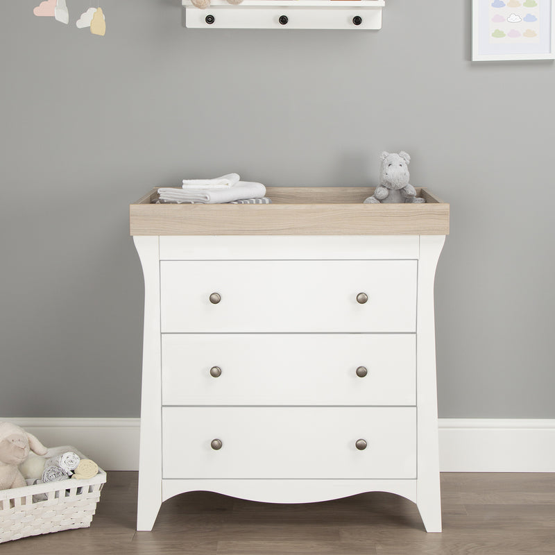  The changer of the White and Ash CuddleCo Clara 2pc Nursery Set - 3 Drawer Dresser/Changer & Cot Bed | Nursery Furniture Sets | Room Sets | Nursery Furniture - Clair de Lune UK