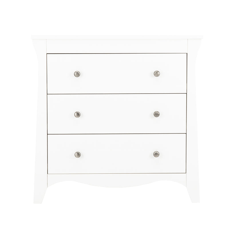 The dresser of the White CuddleCo Clara 2pc Nursery Set - 3 Drawer Dresser/Changer & Cot Bed without the changing unit | Nursery Furniture Sets | Room Sets | Nursery Furniture - Clair de Lune UK