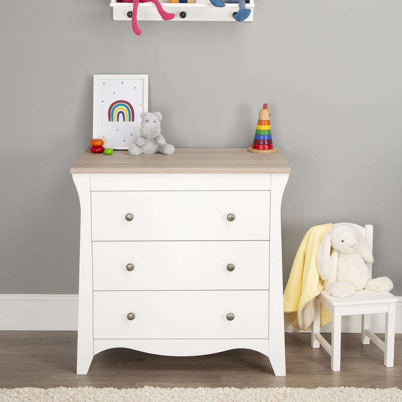 Ash CuddleCo Clara 3 Drawer Dresser & Changer as a changer with baby changing essentials | Baby Bath & Changing Units | Baby Bath Time - Clair de Lune UK