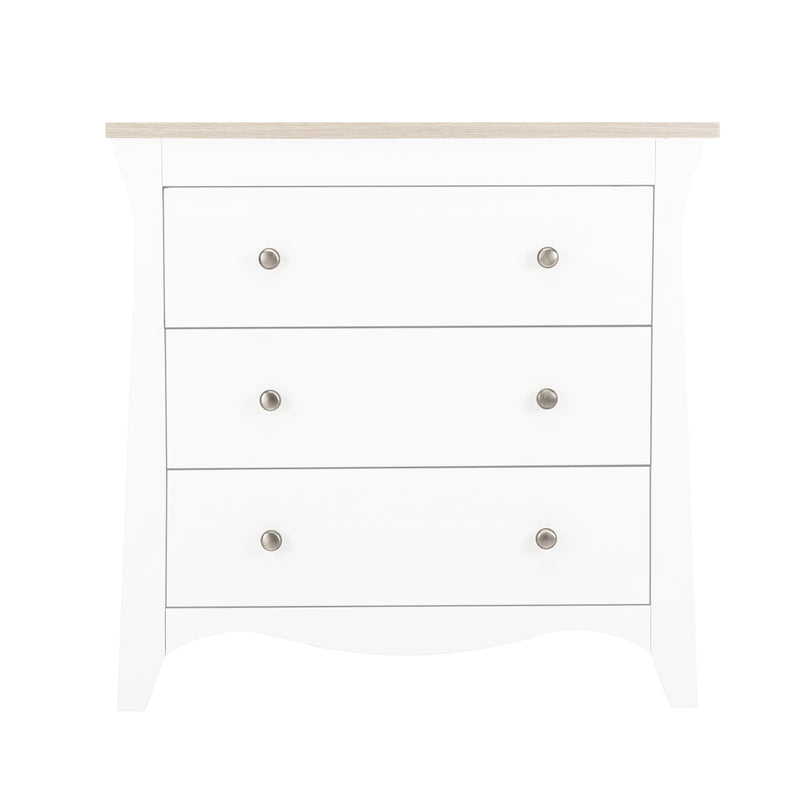 The dresser of the Ash CuddleCo Clara 3pc Nursery Set - 3 Drawer Dresser/Changer, Cot Bed & Wardrobe | Nursery Furniture Sets | Room Sets | Nursery Furniture - Clair de Lune UK